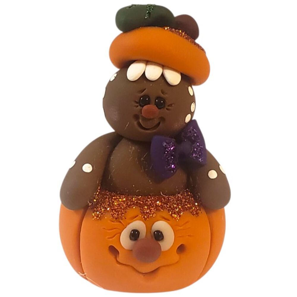 Gingerbread Man Jack-o-Lantern Pumpkin Figure Handmade Polymer Clay Fall Decor